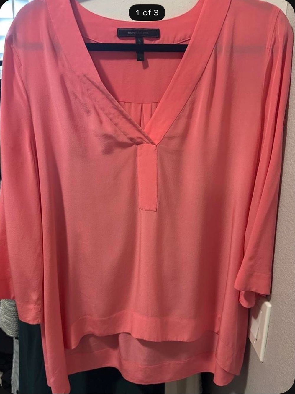 BCBGMaxAzria Coral-Pink V-Neck Layered Silk Blouse